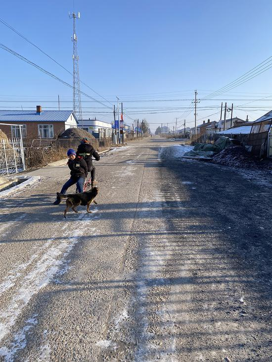 村里的小孩和狗，人烟稀少。 澎湃新闻记者 黄霁洁 图