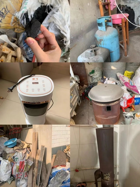 河北村民肖珊家的过冬储备：无烟煤、煤气罐、电取暖器、柴火以及炉灶 江帆/摄