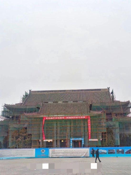 2024年2月，修缮期间的大礼堂。 图源：河南大学表白墙