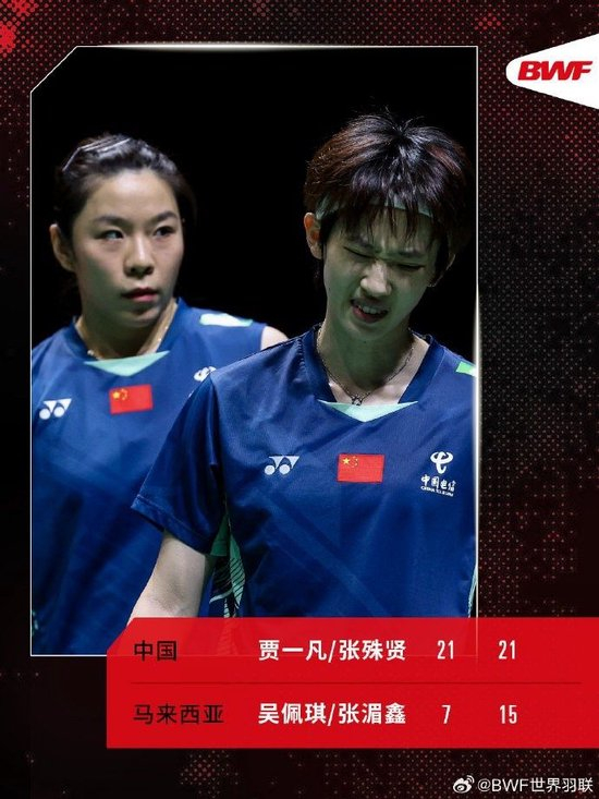 贾一凡/张殊贤2-0吴佩琪/张湄鑫，晋级中国羽毛球公开赛女双四强