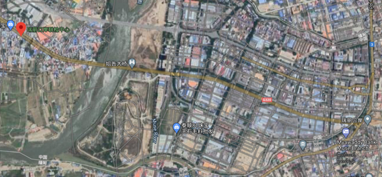  姐告口岸入境路线（截图自Google Earth）