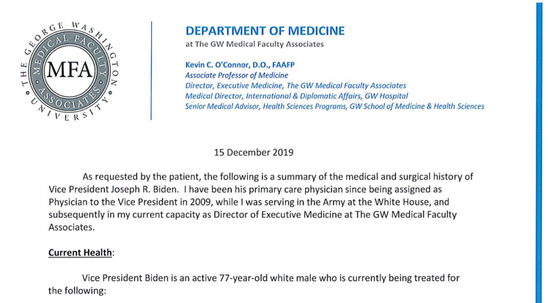 拜登团队去年公布的拜登健康报告。