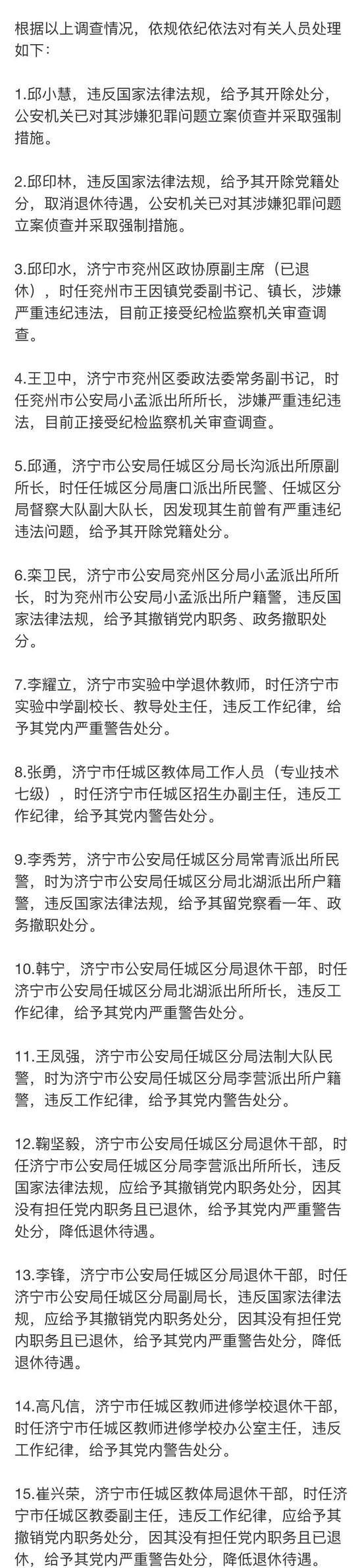  根据调查结果，有关人员已被处理