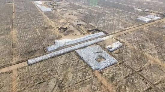 11月11日，航拍清污现场堆放的污染物。