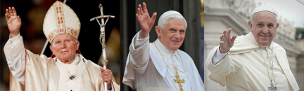 左：教皇约翰·保罗二世 中：教皇拉辛格 右：教皇弗朗西斯 图源：网络