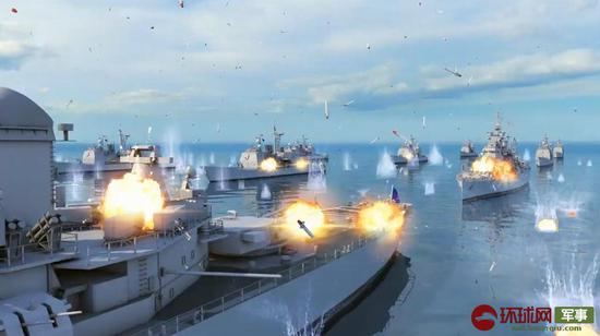 助推火箭如雨点般砸到军舰表面上