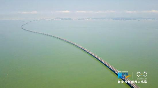 ▲新华网无人机队航拍港珠澳大桥。&nbsp; 图据东方IC