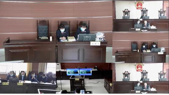 　　2020年10月，山东省泰安高新技术产业开发区检察院提起公诉的陈某、宋某琦等5人涉嫌诈骗罪一案开庭。图为庭审现场。