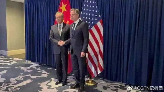 　7月13日，王毅在雅加达与布林肯会晤&nbsp; 图：CGTN记者团微博端