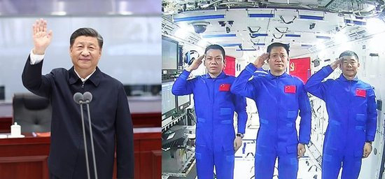 △2021年6月23日，习近平总书记来到北京航天飞行控制中心，同正在天和核心舱执行任务的神舟十二号航天员聂海胜、刘伯明、汤洪波亲切通话。