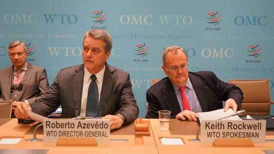 当地时间12月10日，世贸组织总理事会结束，世贸组织总干事阿泽维多召开新闻发布会，宣布由于改进上诉机构的草案并未通过，上诉机构将于11日正式“停摆”。 （图源：央视新闻客户端）