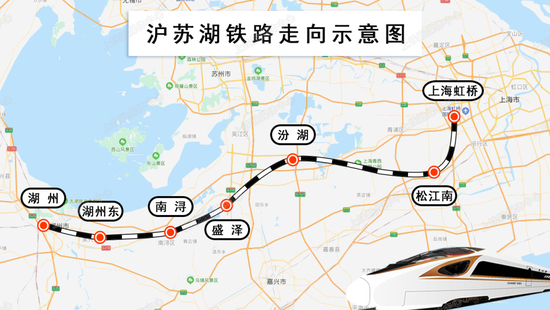  沪苏湖铁路走向示意图&nbsp; 孔令震/绘 （注：湖州东站纳入湖杭工程）