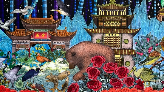  △会展中心，“生物多样性”主题壁画。（总台央视记者范一鸣拍摄）