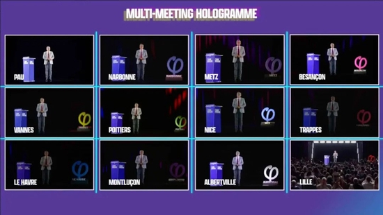  法国极左翼政党“不屈法国”党候选人让-吕克·梅朗雄全息影像集会图。&nbsp; 梅朗雄个人官网截图