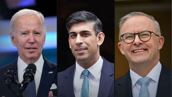 拜登、苏纳克与阿尔巴内塞。图源：sbs