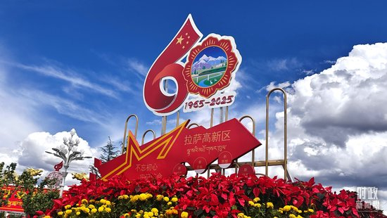 △西藏自治区成立60周年标识。（总台央视记者韩锐拍摄）
