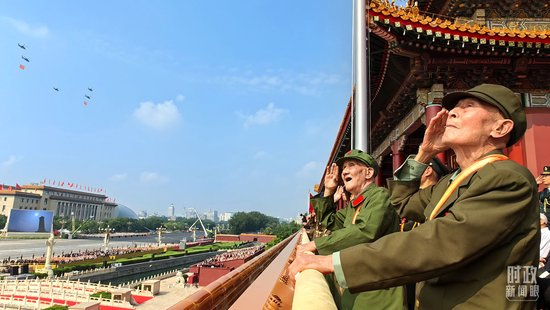 △参加阅兵活动的抗战老战士。（总台央视记者段德文拍摄）