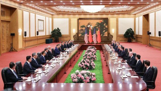 5月14日上午，国家主席习近平在北京人民大会堂同来华进行国事访问的美国总统特朗普举行会谈。新华社发（肖翊 摄）