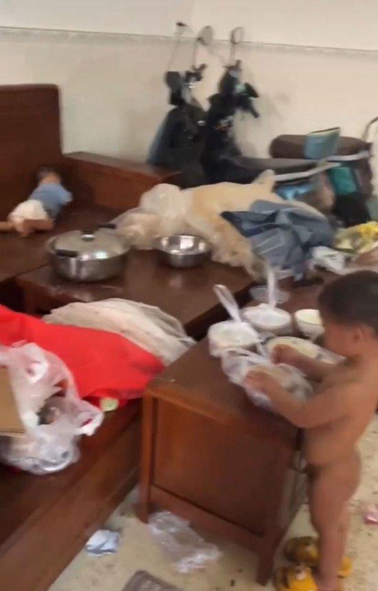 海南澄迈县3名儿童生活状况堪忧。（网传视频截图）
