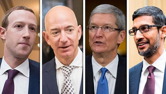 Facebook、亚马逊、苹果和谷歌母公司Alphabet的首席执行官 图片来源：CQ Roll Call