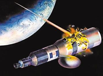 资料图片：艺术家绘制的卫星遭激光武器摧毁设想图。