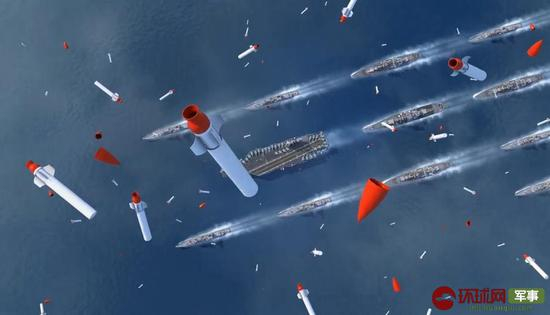 　　上千枚导弹分解后大量助推器如雨点般砸向海面，根本无法拦截，瞬间将美军航母编队的行动能力瘫痪。