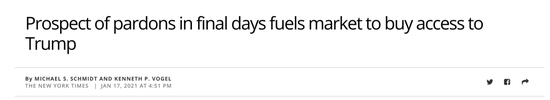  （《最后的赦免机会推动市场花钱接近特朗普》，《纽约时报》报道截图）