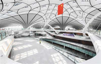 6月22日，北京大兴国际机场航站楼内部。