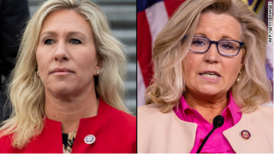 （图说：佐治亚州共和党众议员格林（左）与怀俄明州共和党众议员切尼。图/AFP/Getty Images）