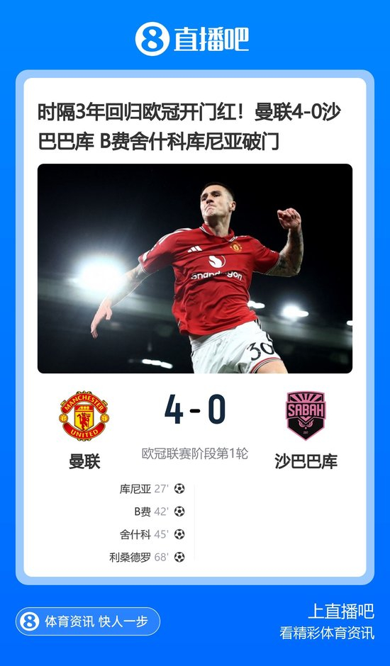 时隔3年回归欧冠开门红！曼联4