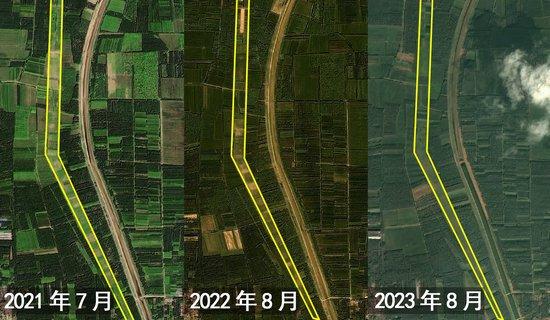 黄线内被挖的土地连续3年均为耕种的状态 图片来自四维地球