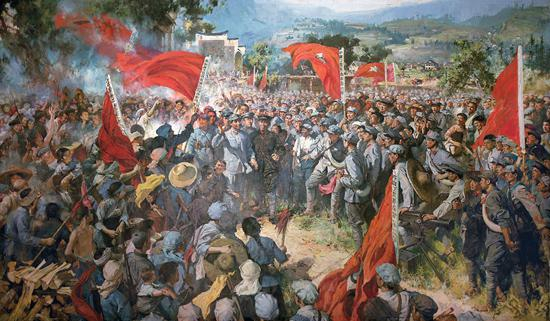 何孔德油画作品《井冈山会师》（局部）。井冈山革命博物馆供图