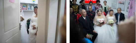 给老人们拍婚纱照。图片来源：卫报网站报道截图