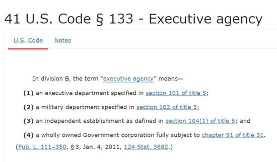 （《美国法典》对“行政机构”一词的定义，康奈尔法学院网站截图）