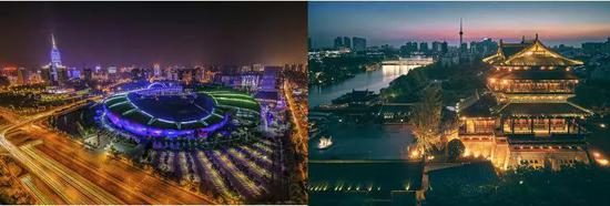 　（图左为常州夜景，右为泰州夜景，图源：视觉中国）