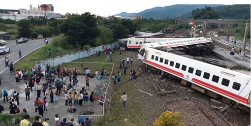 台铁“普悠玛”列车下午4时50分出轨。图自台媒