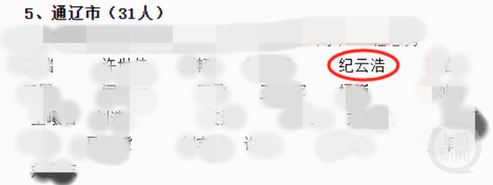 2010年内蒙古自治区基层政法机关定向招录公务员拟录用人员公示中，有“纪云浩”的名字。&nbsp; &nbsp; 网络图&nbsp;