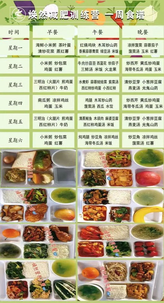 　训练营一周食谱（受访者供图）