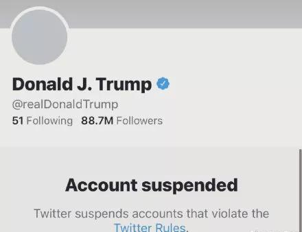 特朗普的Twitter页面已经显示为“账号已停用”&nbsp;