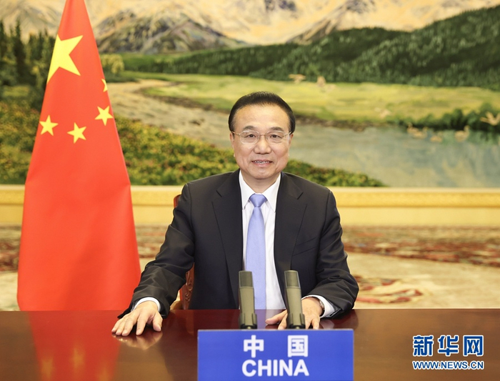 12月14日，国务院总理李克强在《经济合作与发展组织公约》签署60周年纪念活动上发表视频致辞。 新华社记者 庞兴雷 摄