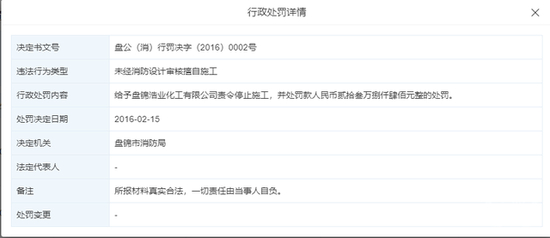 　▲浩业化工有限公司曾被消防处罚。图片来源/天眼查