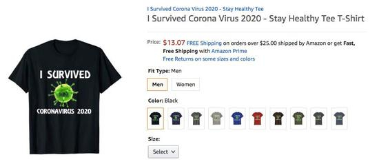 抗击新型冠状病毒T恤。/亚马逊网站