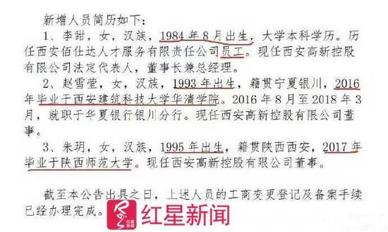 ▲西安高新控股有限公司近期的一次人事调整&nbsp; 图据网络