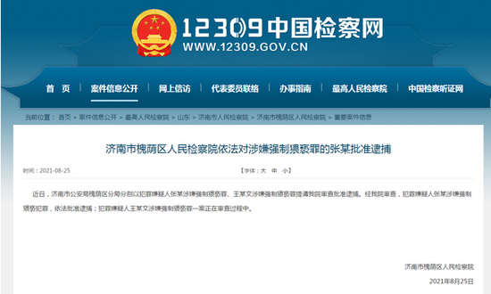 济南市槐荫区人民检察院依法对涉嫌强制猥亵罪的张某批准逮捕