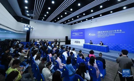 3月31日拍摄的博鳌亚洲论坛2023年年会闭幕新闻发布会现场&nbsp; 图：新华社