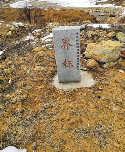 长兴岛上的大连斑海豹国家级自然保护区界碑。受访者供图