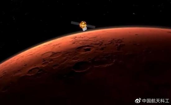 “天问一号”火星探测器飞抵火星（想象图）