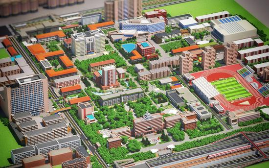 游戏中还原的传媒大学。截图