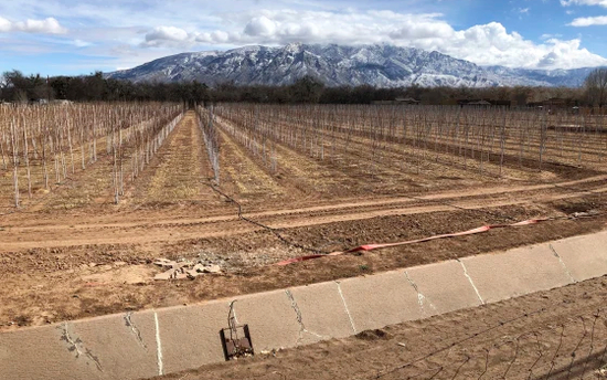  新墨西哥州科拉莱斯的一个林场，一条空荡荡的灌溉渠。图源：CNN