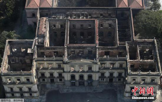 当地时间2018年9月3日，巴西里约热内卢，发生大火后的巴西国家博物馆。